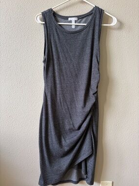 Charcoal Gray Sleeveless Midi Dress with Side Ruching